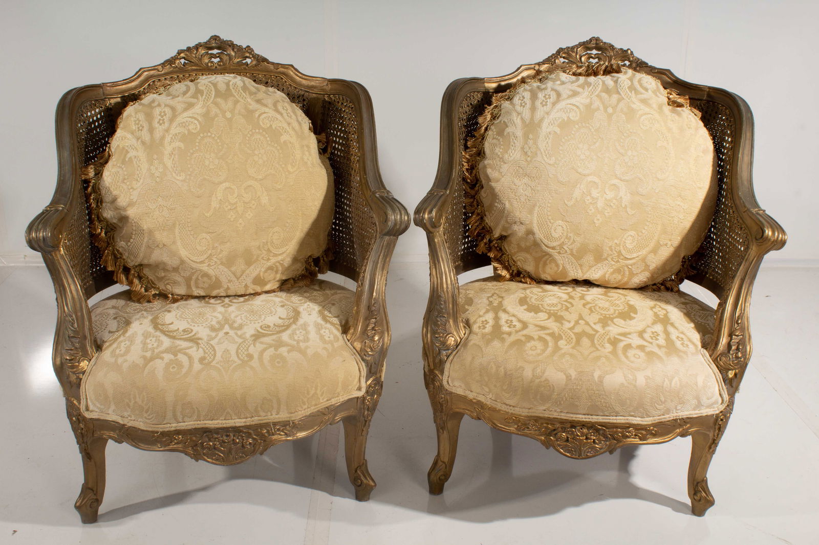 Pair of Antique French Louis 15th Style Cane Back Armchairs w/ Cushions (1 of 20)