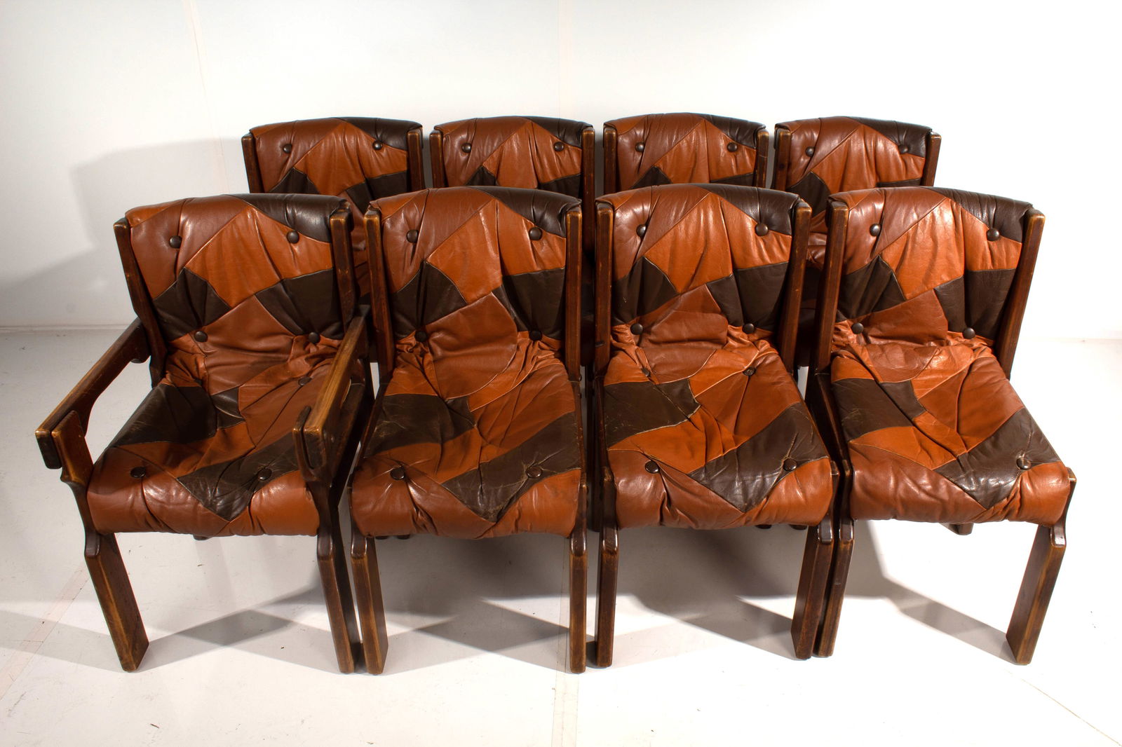 Pacific Green Parkdale Patchwork Leather and Wood Framed Dining Chair (Set of 8) (1 of 18)