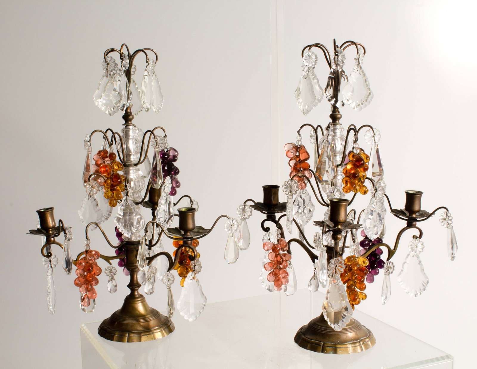 Italian Cut Crystal & Grape Drop Candleholder (Pair) (1 of 9)