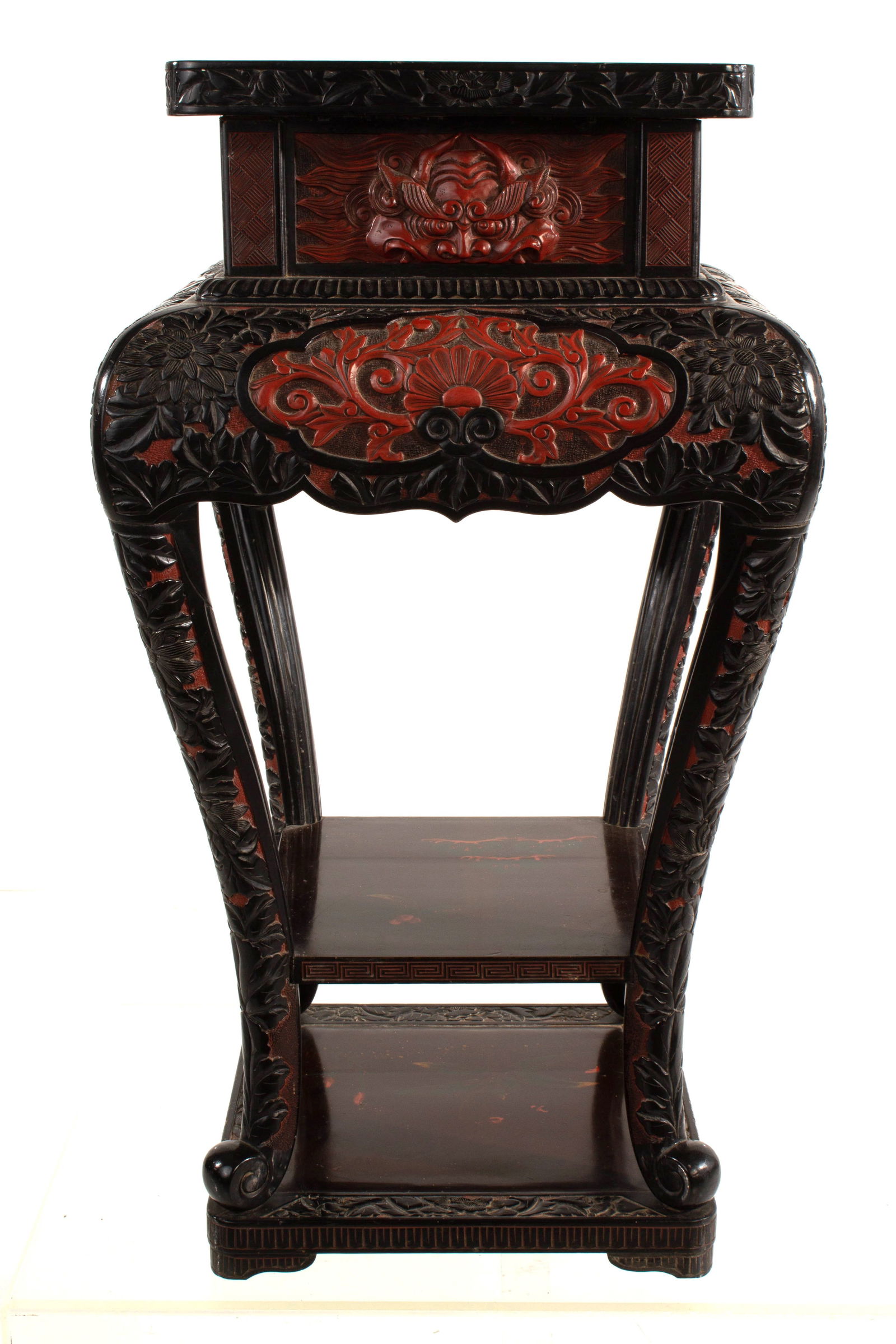 Antique Two Tone Cinnabar Black Lacquer Table with Shelves (1 of 15)