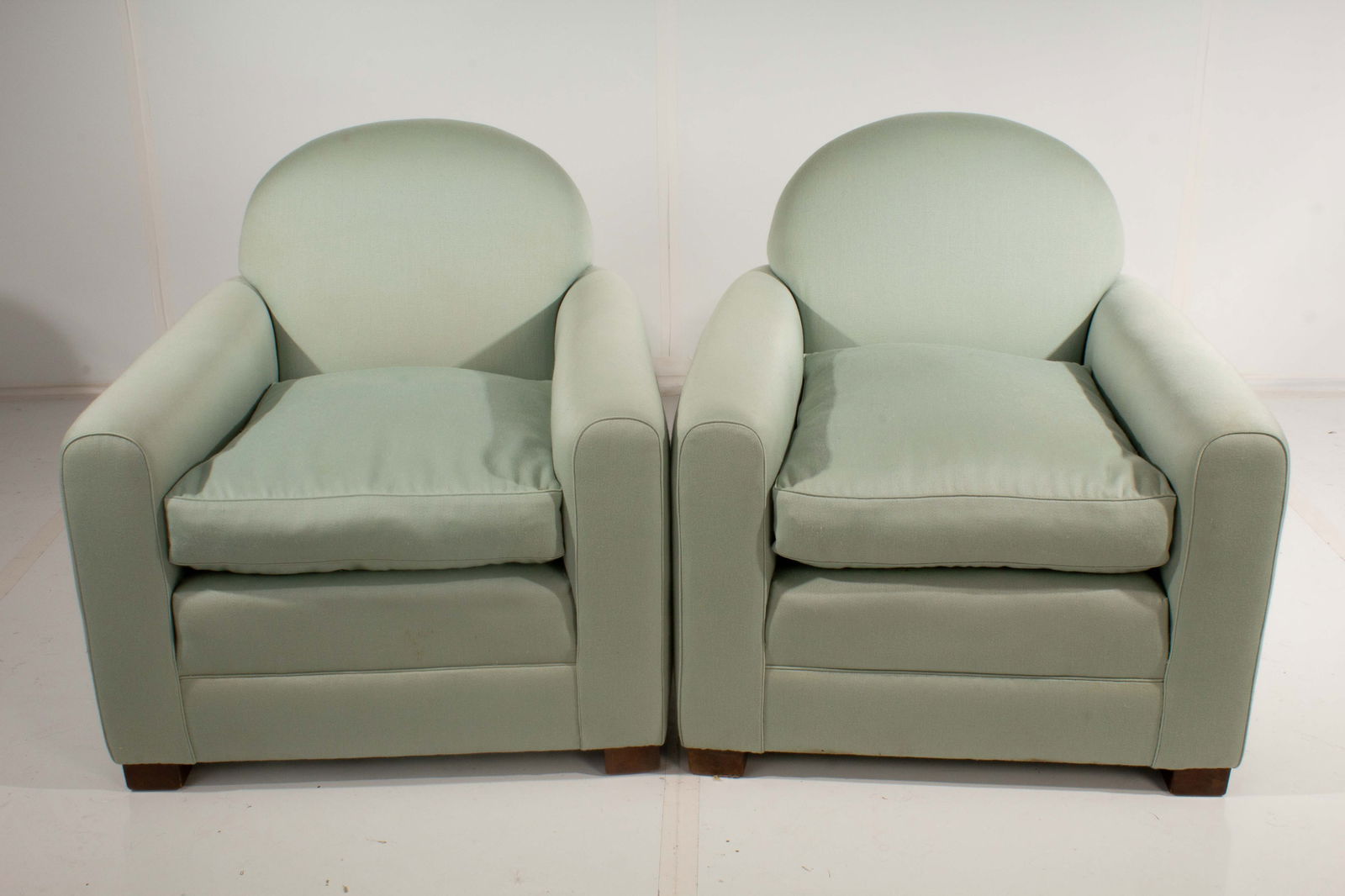 Robins Egg Blue Silk Down Art Deco Armchairs (Pair) (1 of 15)