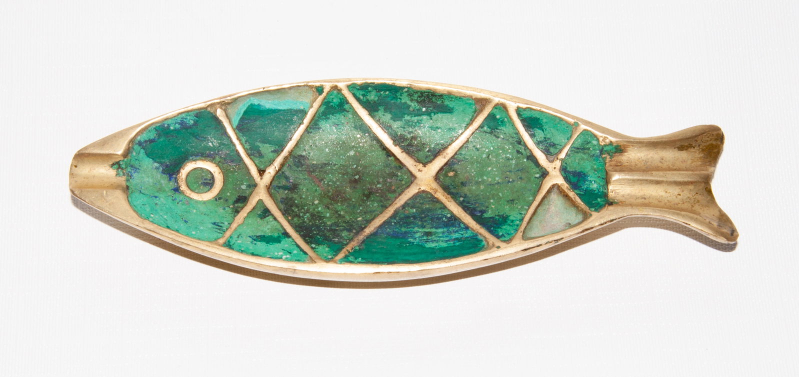 Pepe Mendoza Brass & Turquoise Enamel Fish Tray (Damaged): Pepe Mendoza Brass & Turquoise Enamel Fish Tray (Damaged)