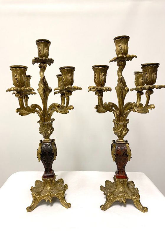 French Empire Gilt Rococo & Tigerwood Candelabra (Pair) (1 of 20)