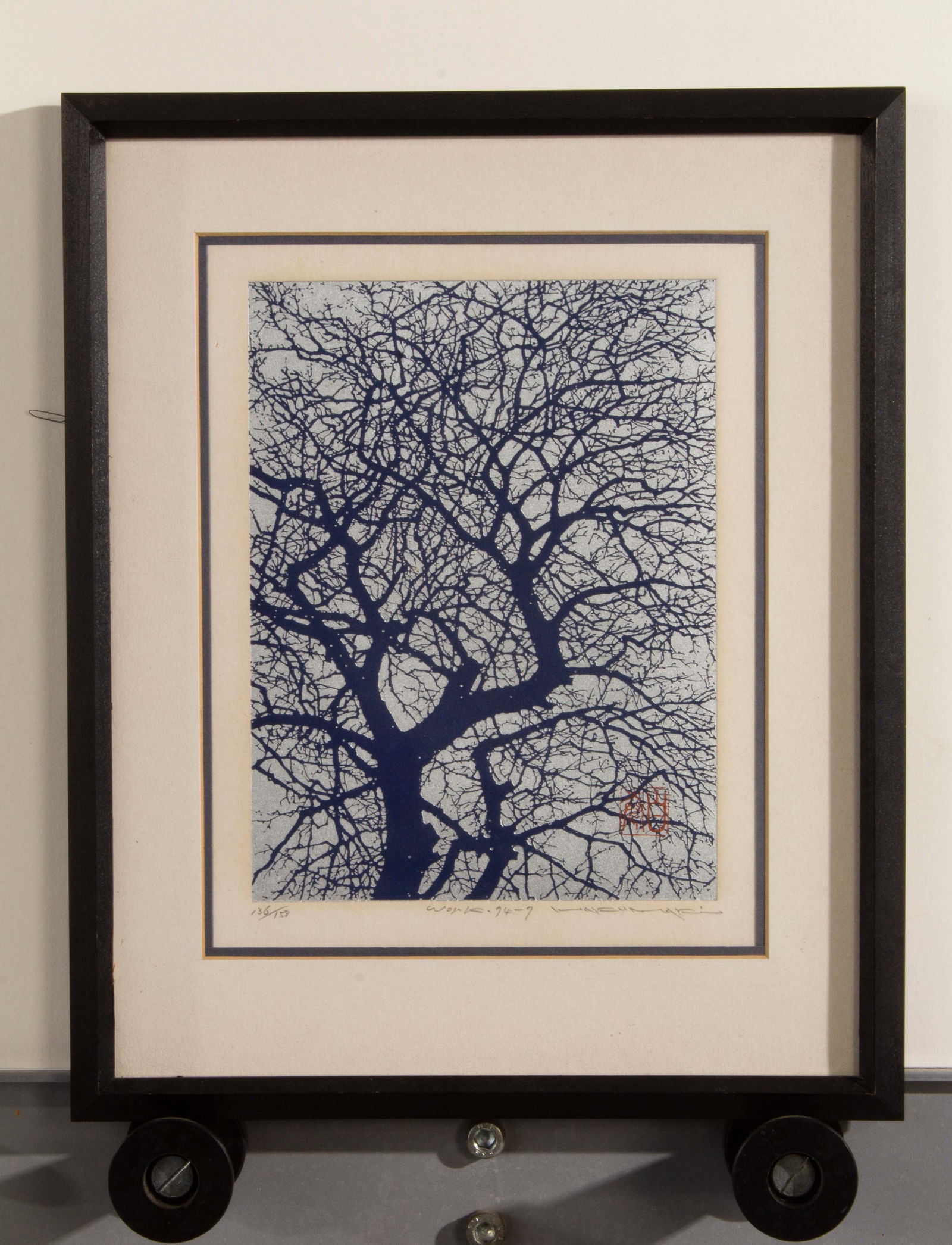 Haku Maki Blue Tree Silhouette Against Silver Background Print (1 of 8)