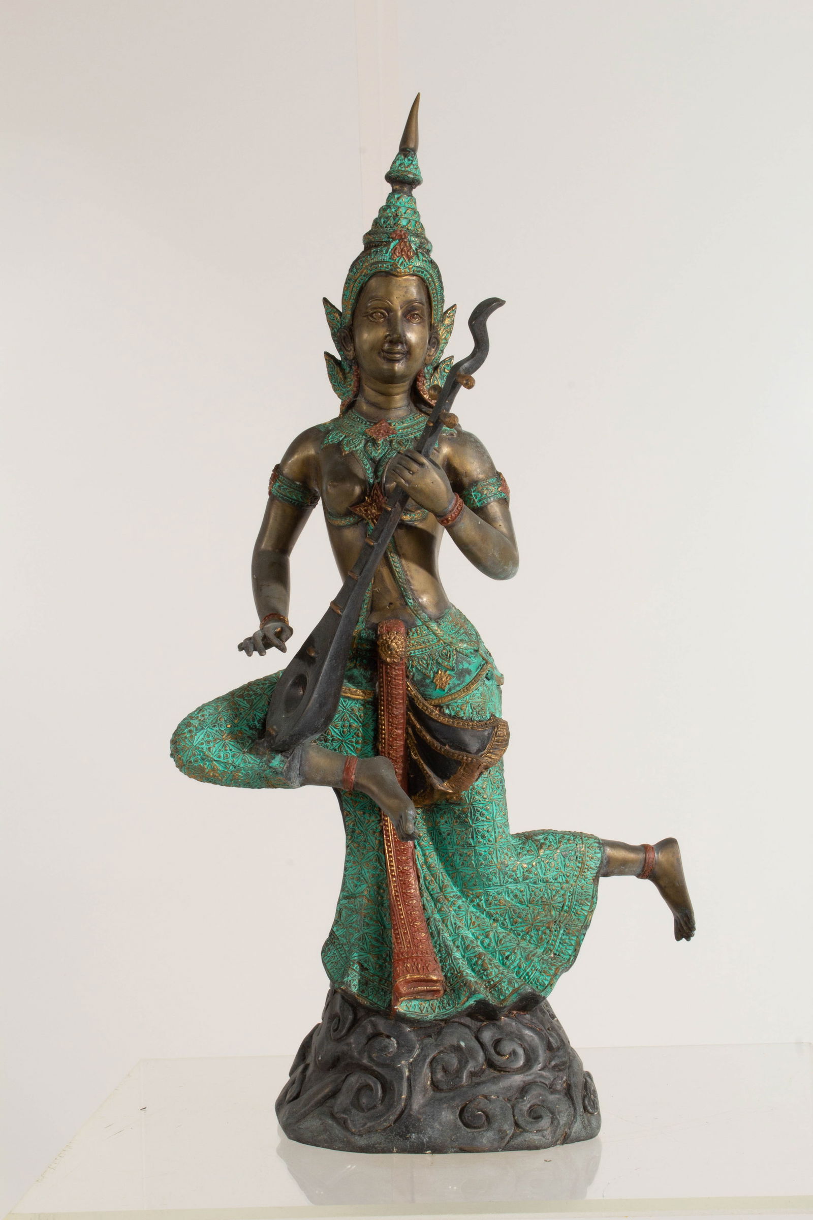 Thai Buddhist Angel Playing Sitar Bronze Statue (1 of 9)