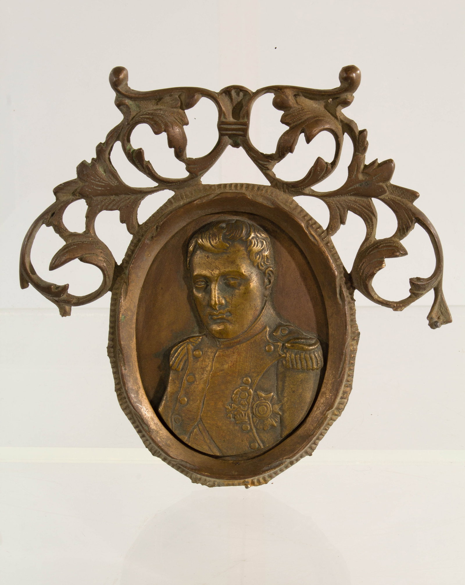 Antique Napoleon Relief: Cast brass. Slight damage to vine motif.