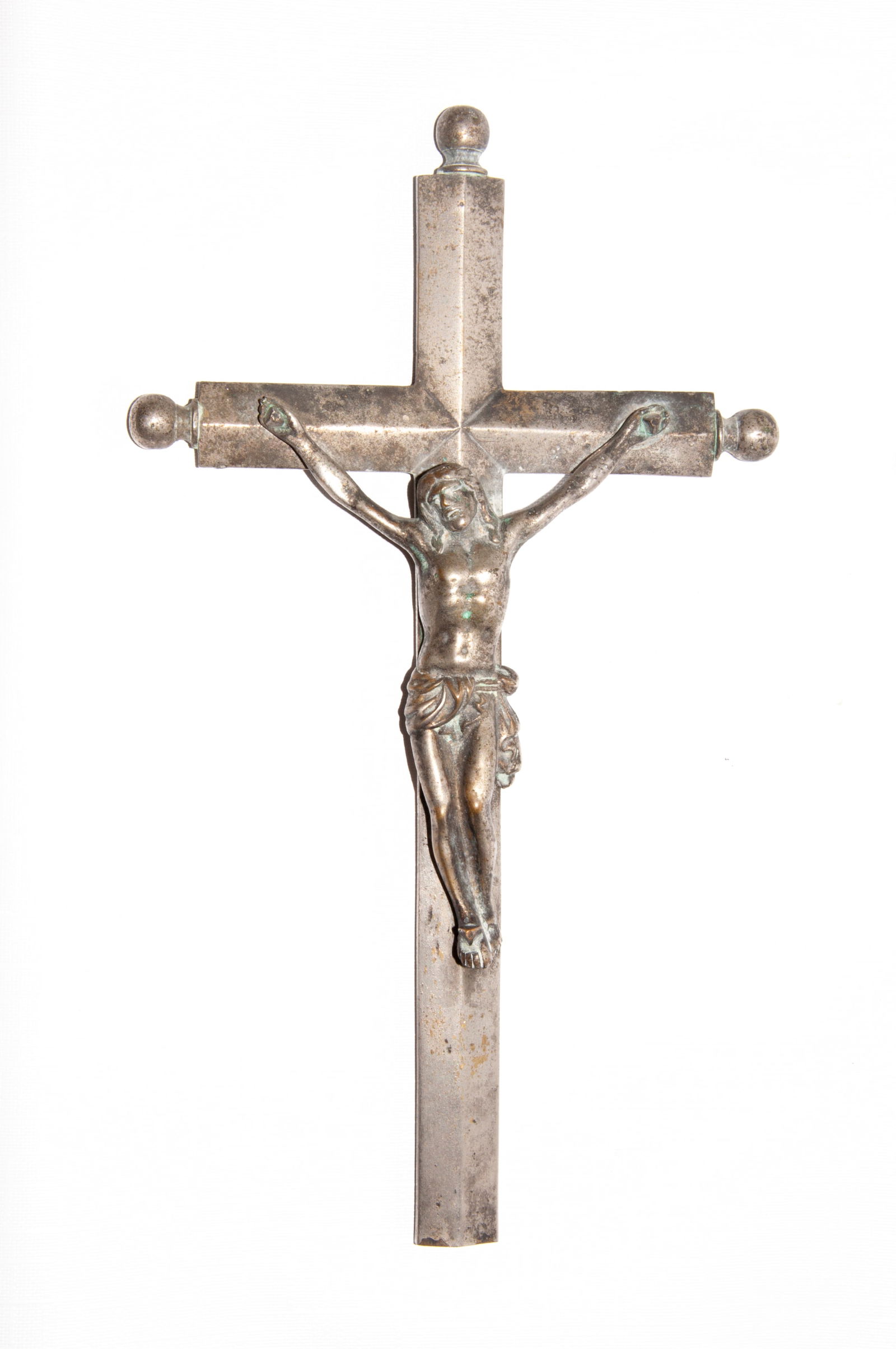 Silver over Brass Scepter Top Crucifix 7"x12.25" (1 of 7)