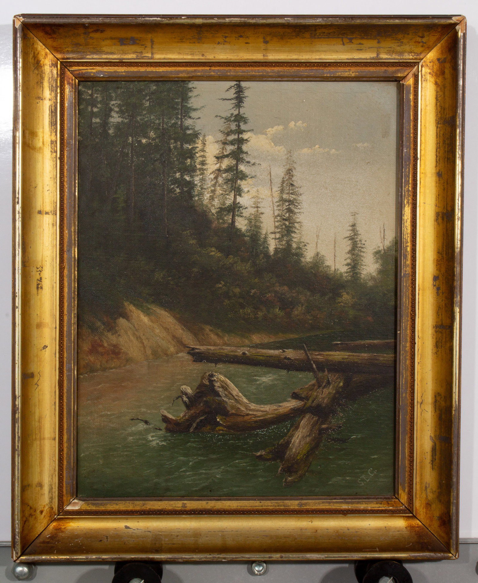 River Landscape Oil Painting w/ Gilt Style Frame: Frame: 17.5"x14""x1.5" Artwork: 13.5"x10.5"
