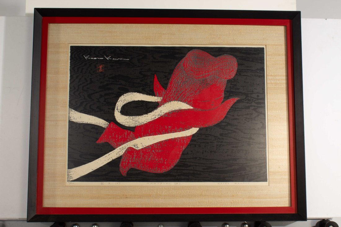 Kaoru Kawano “Hagoromo” Silkscreen Print: Limited edition (92 of 200) fabric mat, silk screen print, signed by artist Kaoru Kawano.