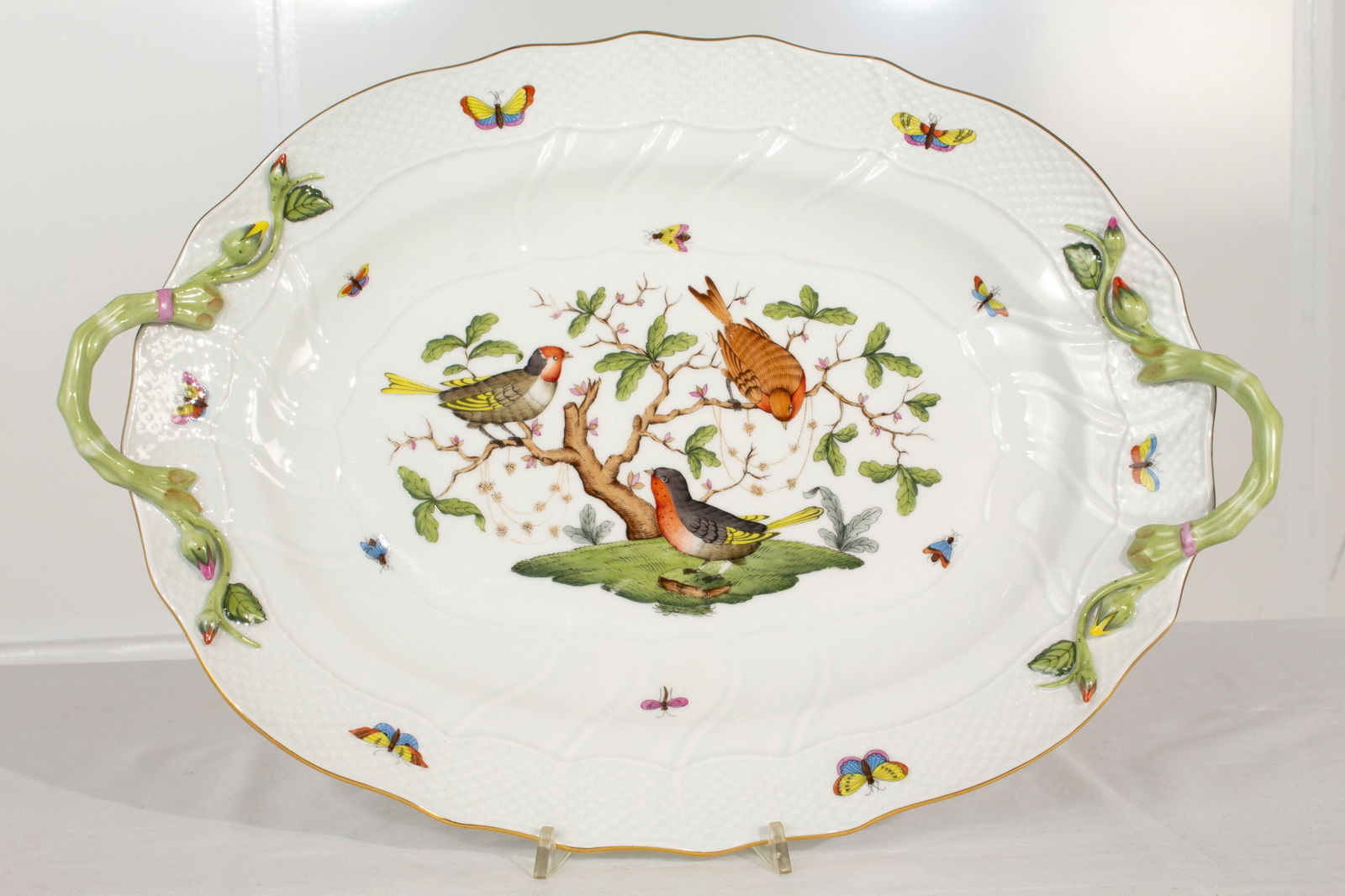 Herend Porcelain - Rothchild Bird - Handled Oval Serving Platter, Large - Pattern #1421 RO 6 (1 of 6)
