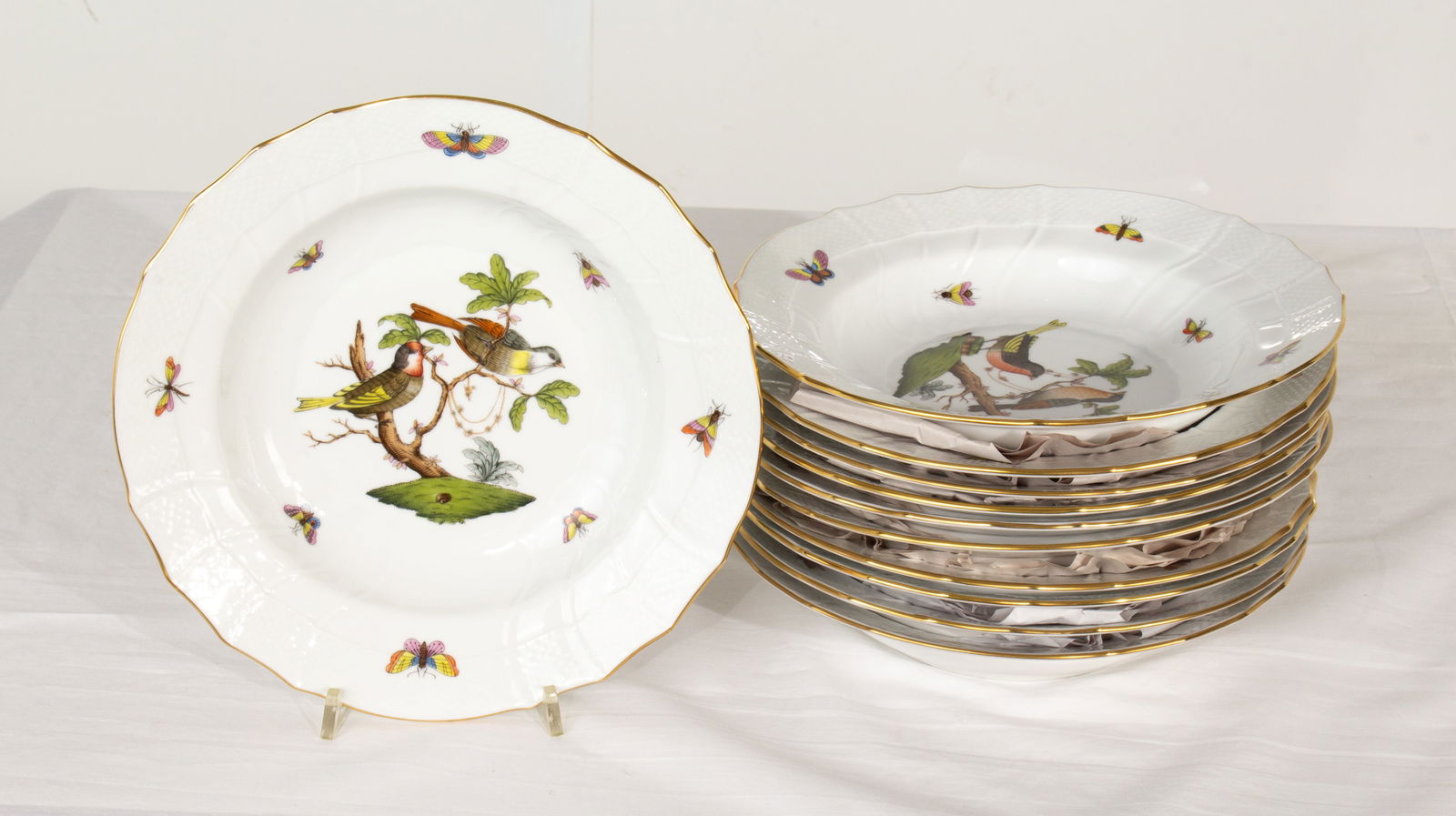 Herend Porcelain - Rothchild Bird - Wide Rim Soup Bowls (Set of 11) - Pattern #1501 RO (1 of 7)