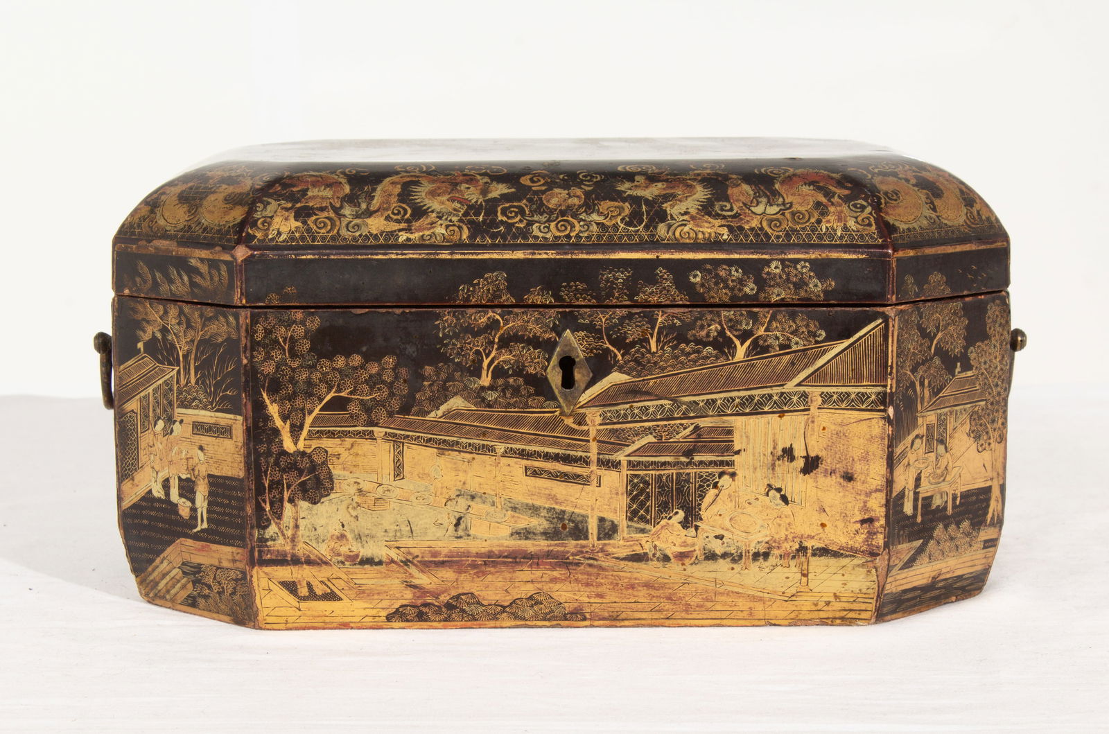 Antique Chinese Gilt Lacquered Tea Box w/ Pewter Canisters (1 of 20)