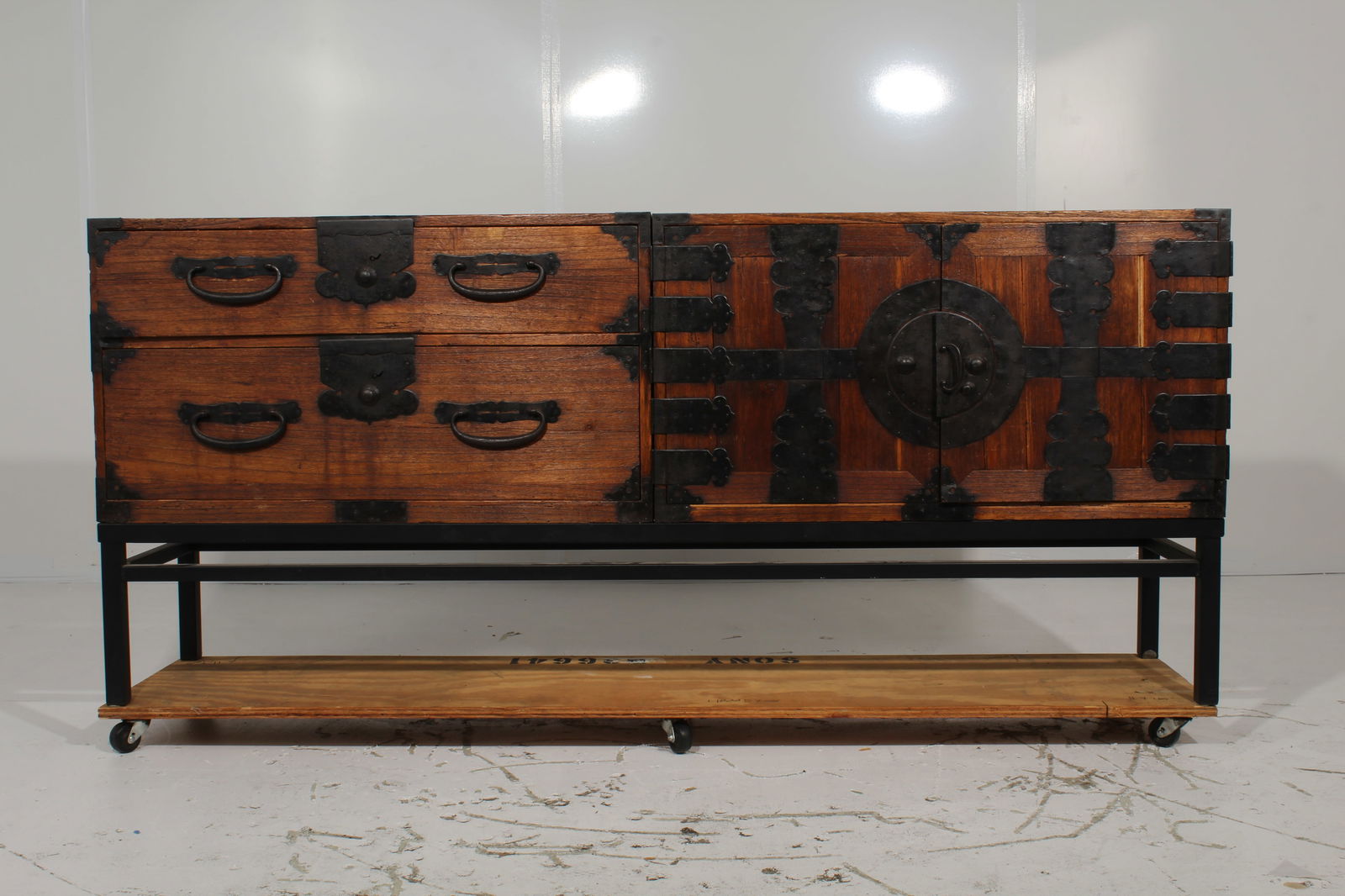 Antique Japanese Kannon Biraki Tansu Chests On Black Lacquer Stand (3 Piece Set) (1 of 19)