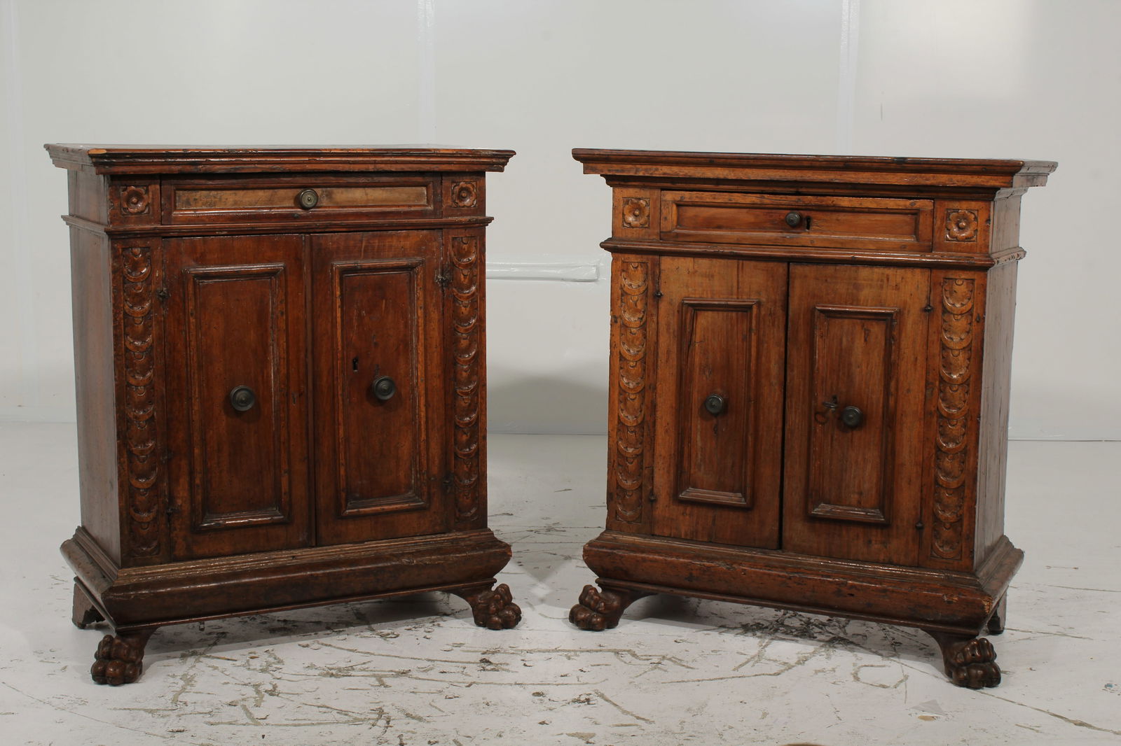 Antique 17th C. North Italian Tuscan Walnut Cupboards (PAIR) (1 of 20)