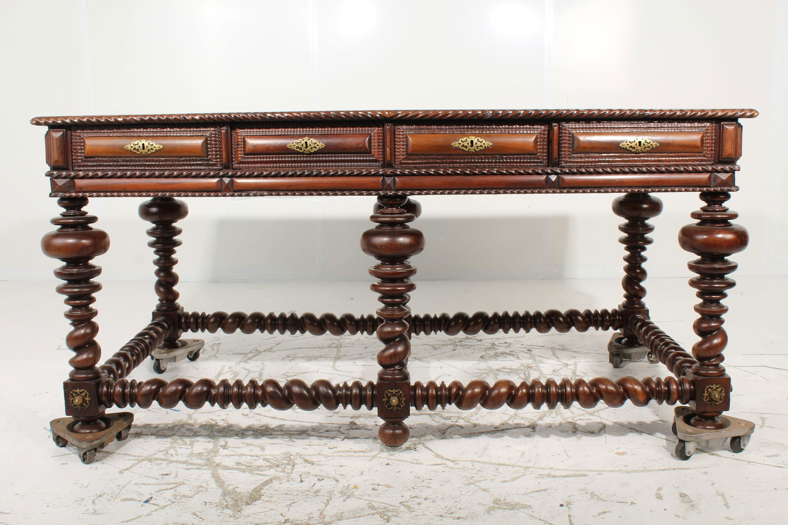19th Century Eight-Drawer Portuguese Baroque Style Library Hall Table (1 of 19)