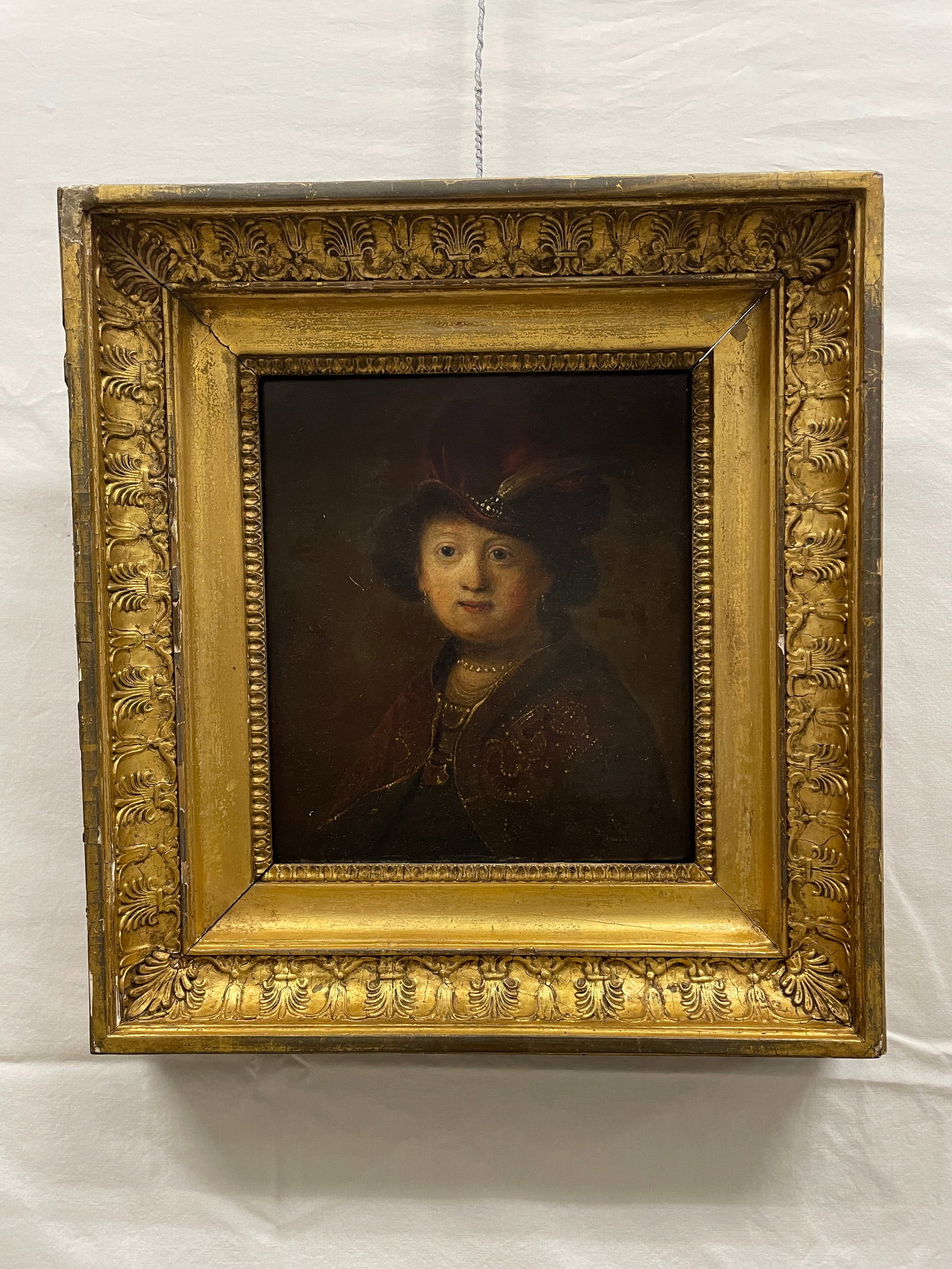 Rembrandt Reproduction - "A Boy in Fanciful Costume" - Oil on Board: A reproduction of Rembrandt van Rijn's " Boy in Fanciful Costume" oil painting on a board. Artwork dimensions : 8.5" x 7"