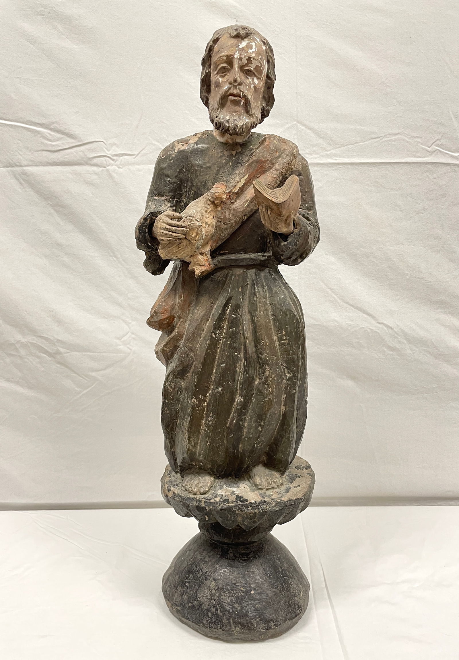 Antique Painted Carved Wood and Plaster Religious Icon Statue (1 of 12)