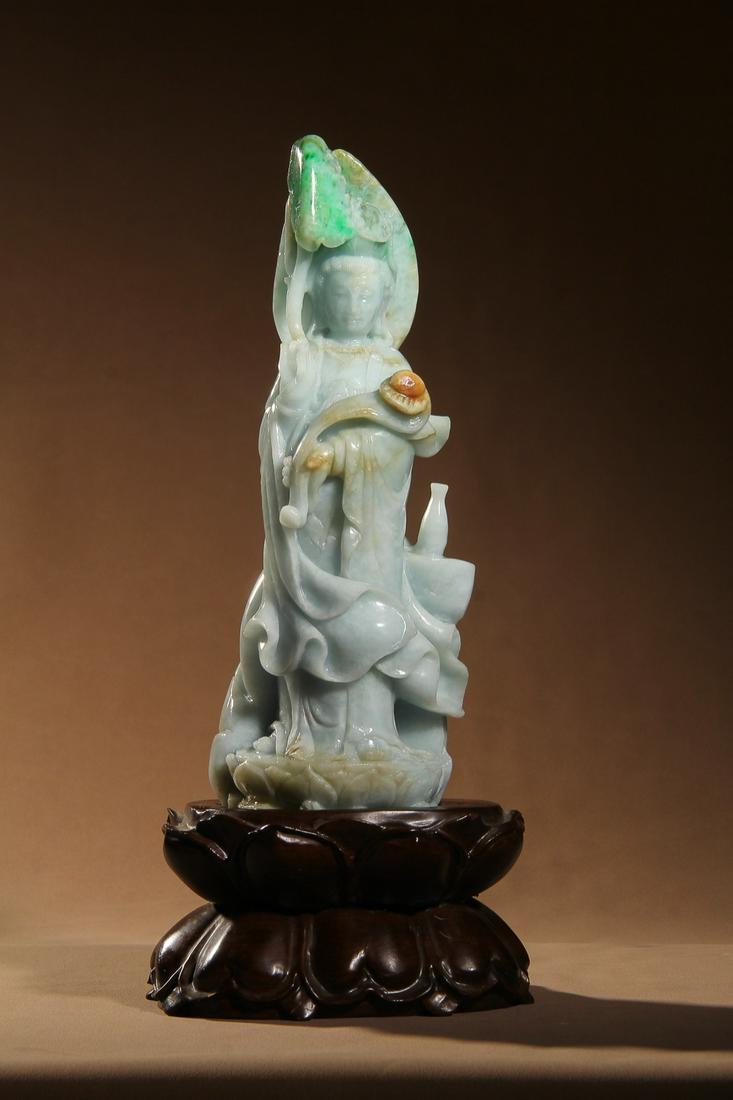 A JADEITE FIGURE OF GUANYIN,QING DYNASTY (1 of 5)
