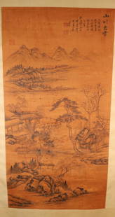 A Fine "Lanscape" Silk Scroll Painting of Chen Jiru: A Fine "Lanscape" Silk Scroll Painting of Chen Jiru from Ming Dynasty Size: 140cmÃ—71.5cm