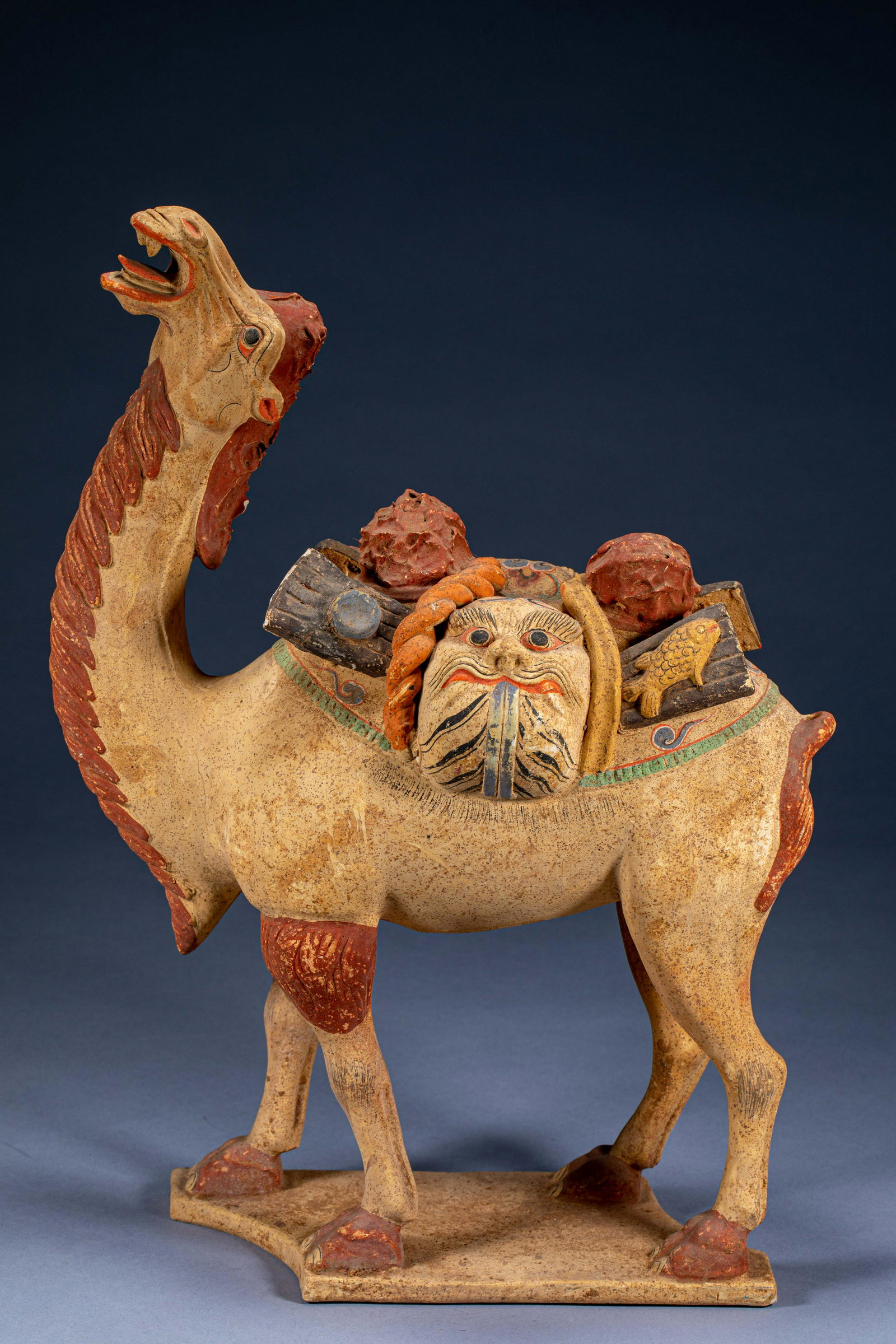 Ancient Chinese three-colored human face saddle pottery camel (1 of 7)