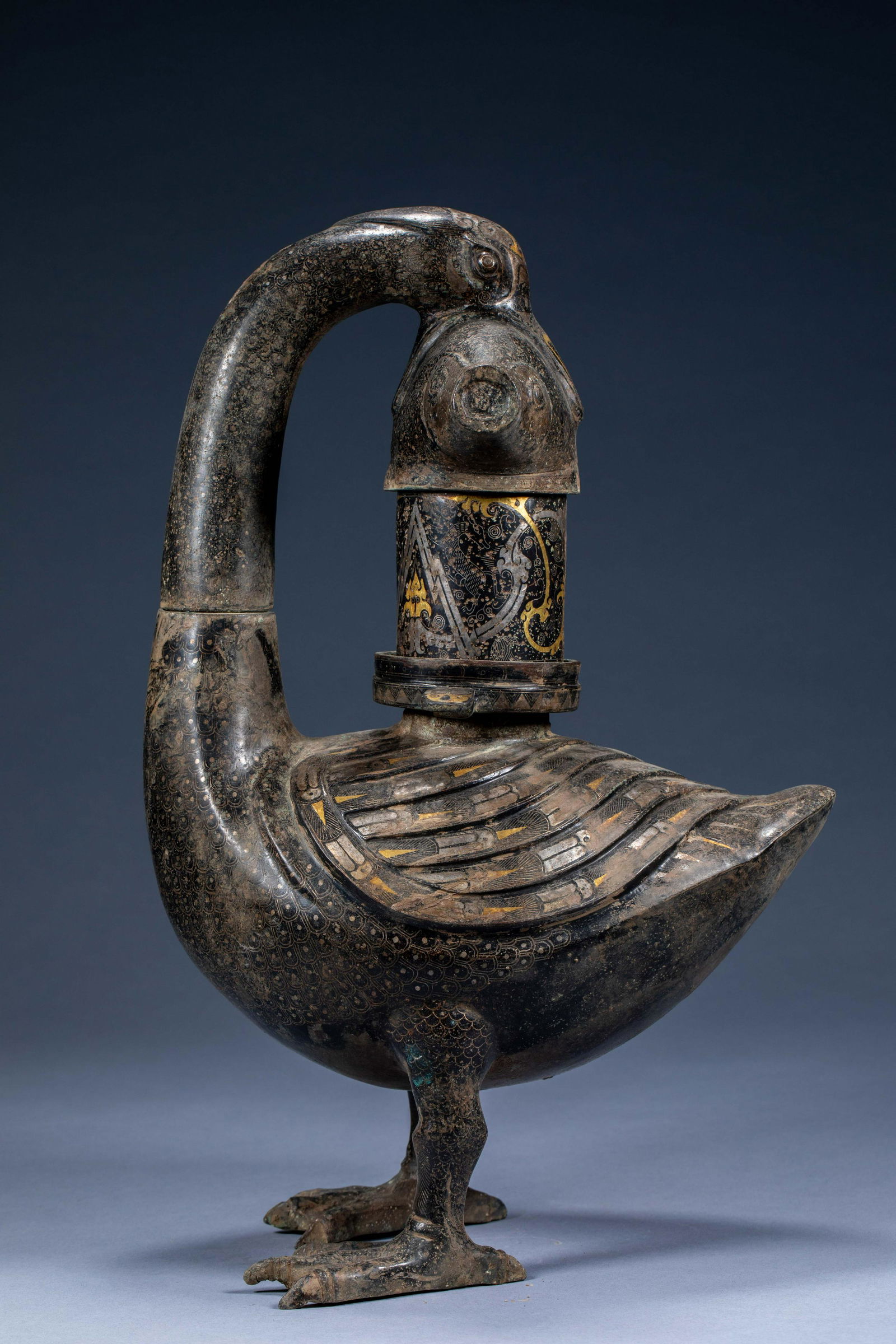 Chinese ancient gold and silver fish eagle offering fish lantern (1 of 8)