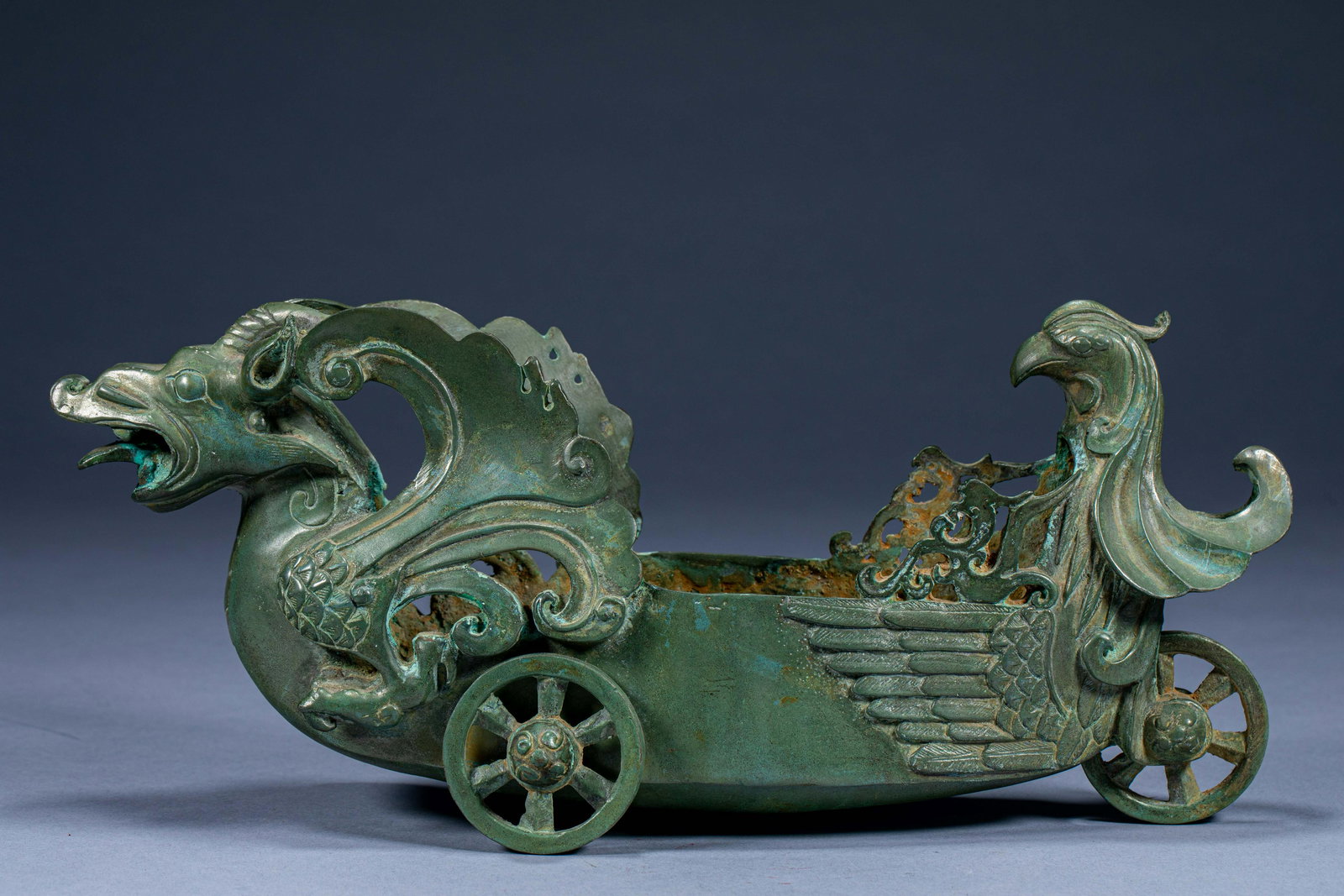 Ancient Chinese bronze dragon and phoenix boat (1 of 7)