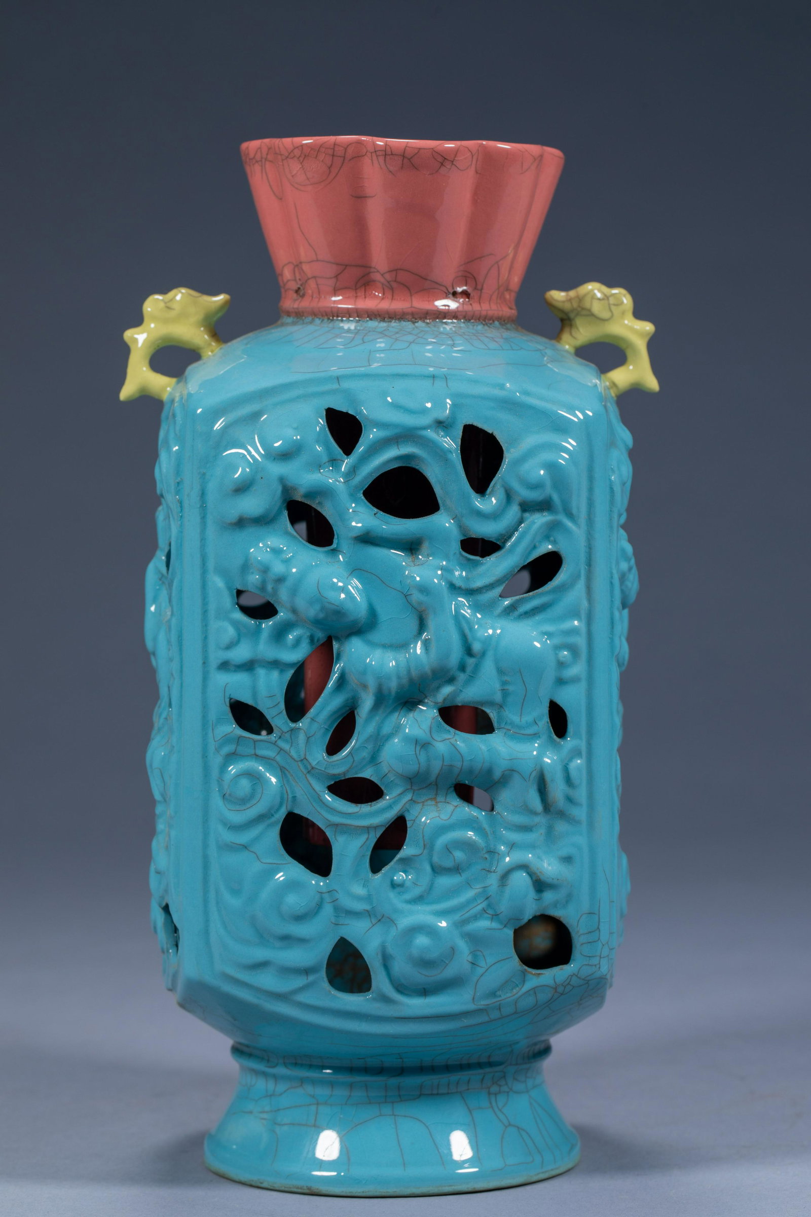 Ancient Chinese Chai Porcelain Flying Hollow Square Vase (1 of 7)