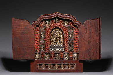 Red sandalwood inlaid with bone carvings of the Great Vajra of Weide