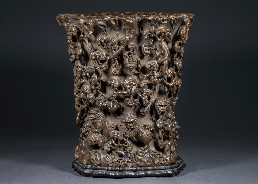 Qing hollow cleverly carved lion offering longevity hat tube (1 of 10)