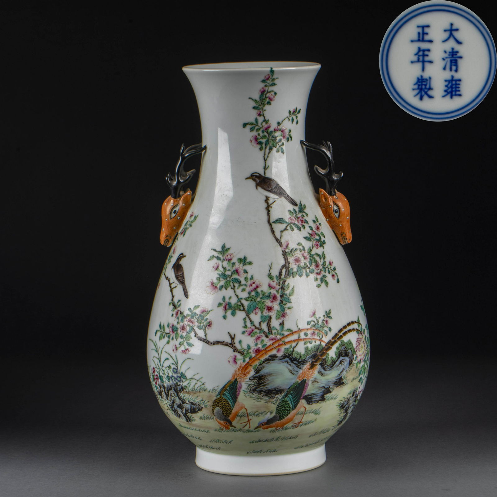 MadeintheYongzhengera,thepinkflowerbirddeerheadstatue (1 of 9)