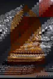 Gilded Backlit Scripture of Shakyamuni Buddha Sitting Statue