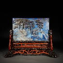 Lapis lazuli skillfully carved landscape figures, gold engraved characters, and screen insertion