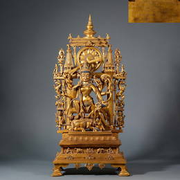 Bronze gilded six armed Tara statue in the Qing Dynasty