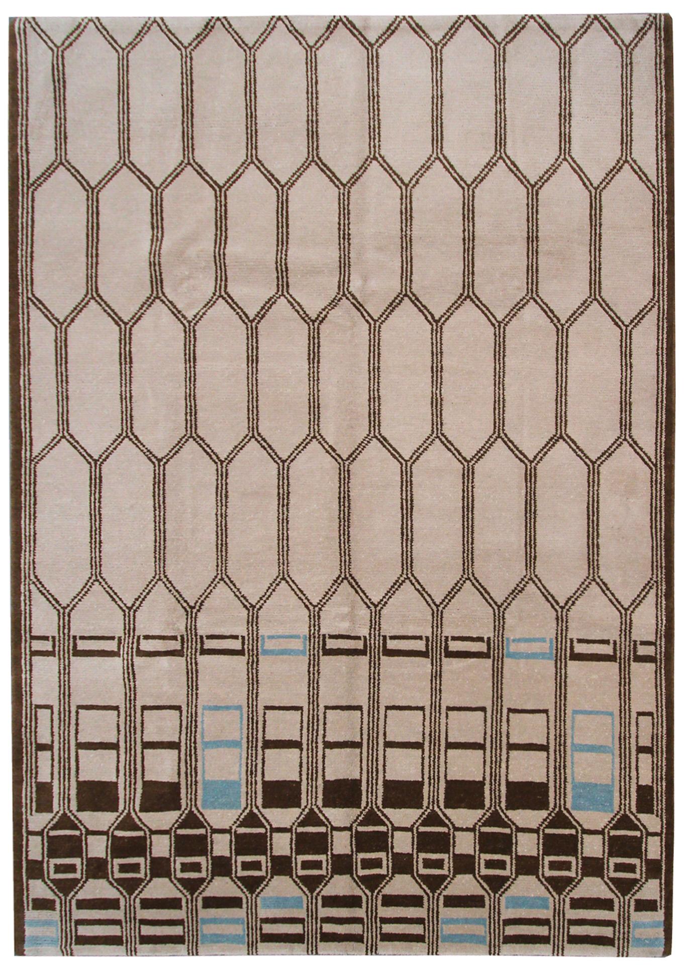 Amazing Tibetan Rug Rare Moroccan Geometric Design Hand Knotted Beige 6'x9' (1 of 5)