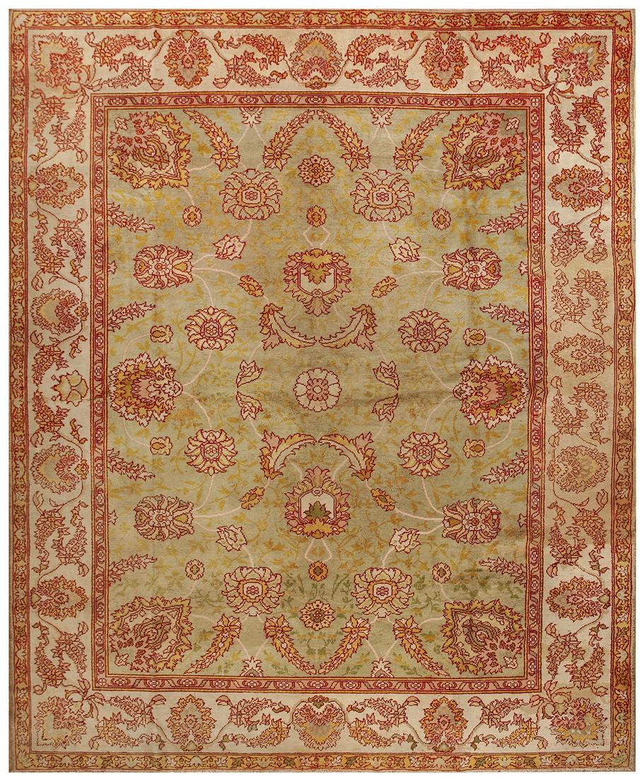 Antique Rug Turkish Oushak Rug 11X14 10X14 Green Overall 343cmx427cm C.1900 (1 of 6)
