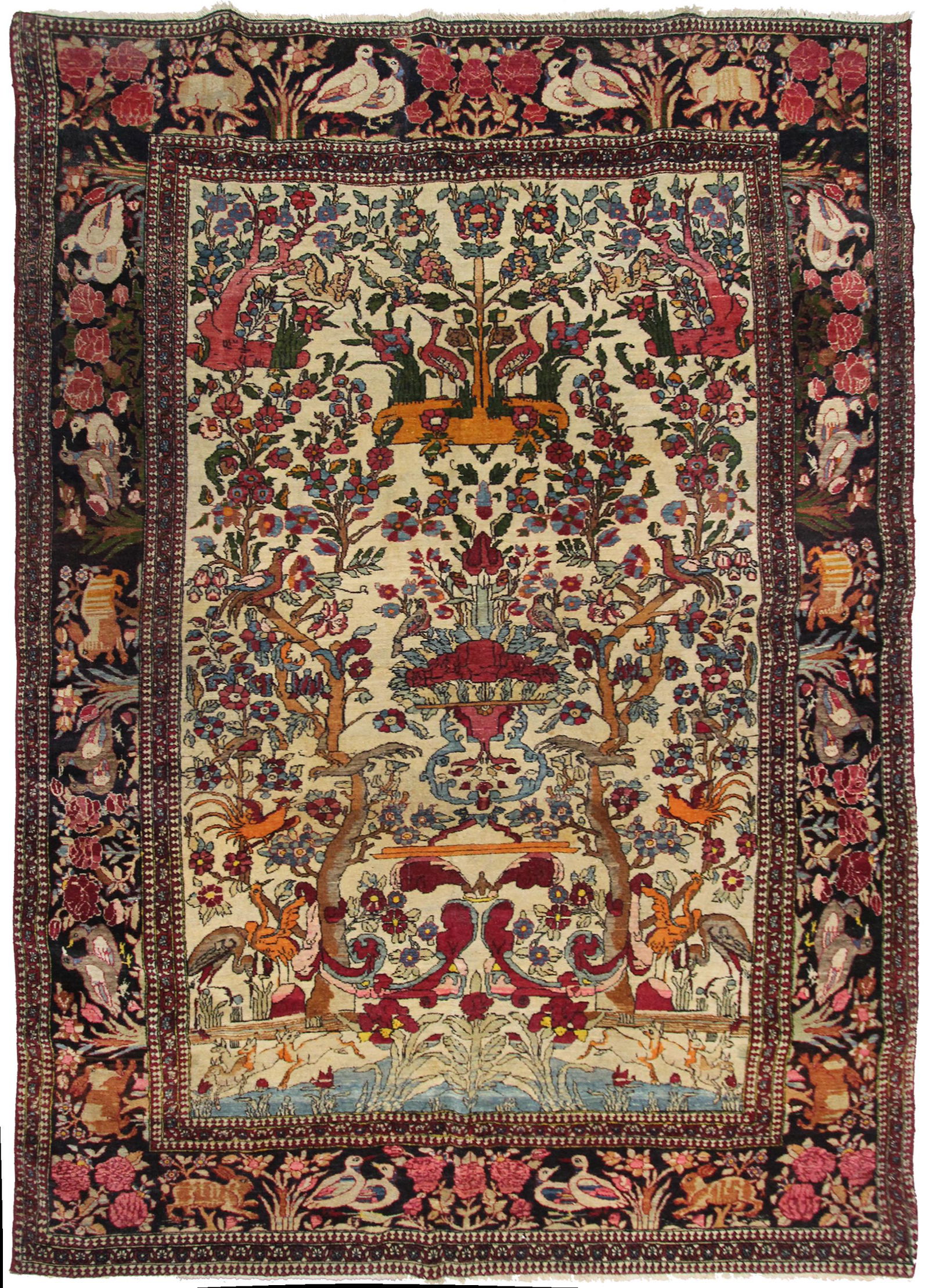 Fine Antique Persian Esfahan Ahmad Rug exceptional Esfahhan 5'X7' Ivory 132cm x 203cm C.1880 (1 of 6)