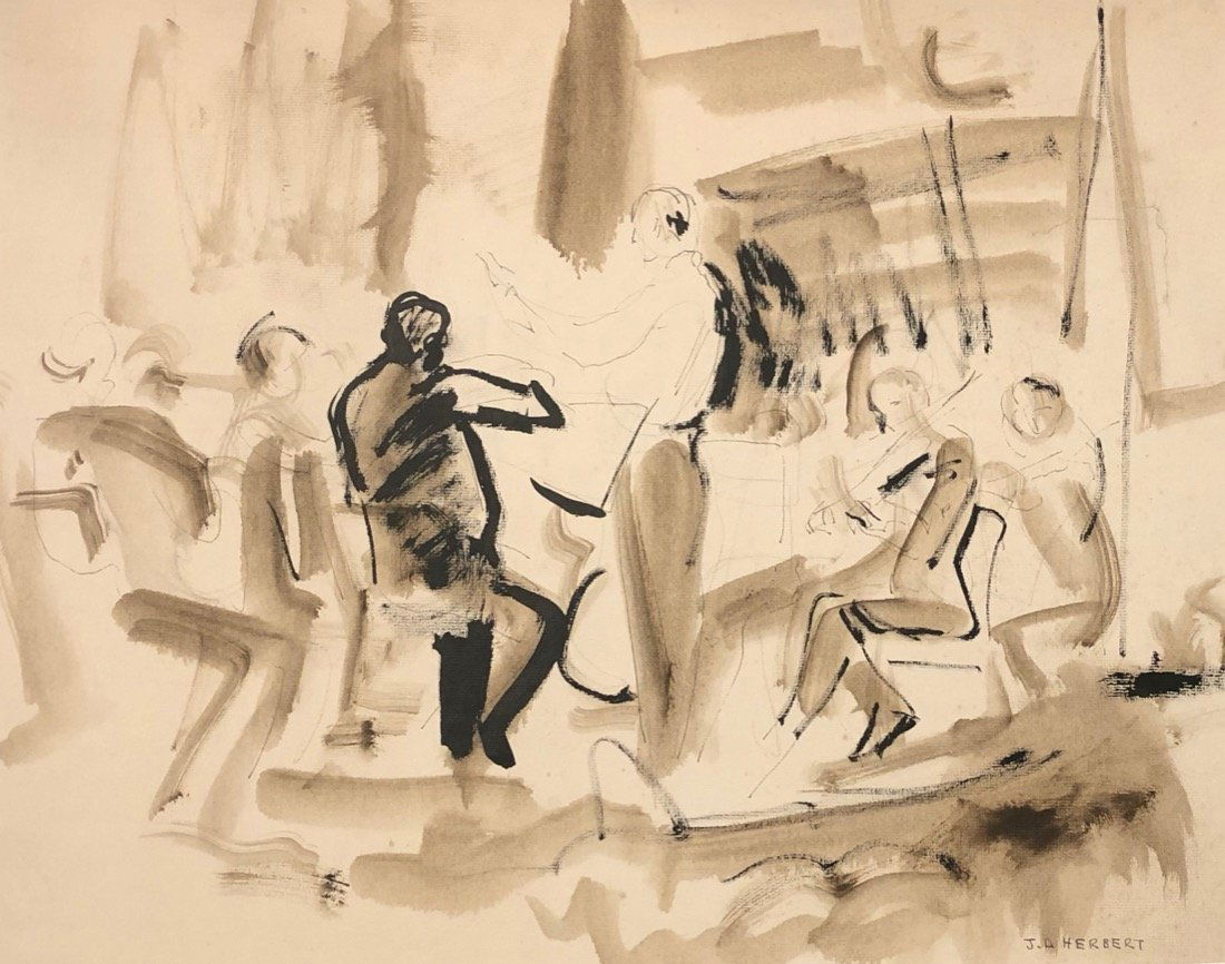 Two masterful watercolor washes of the RI Philharmonic Orchestra by James Herbert (1 of 5)