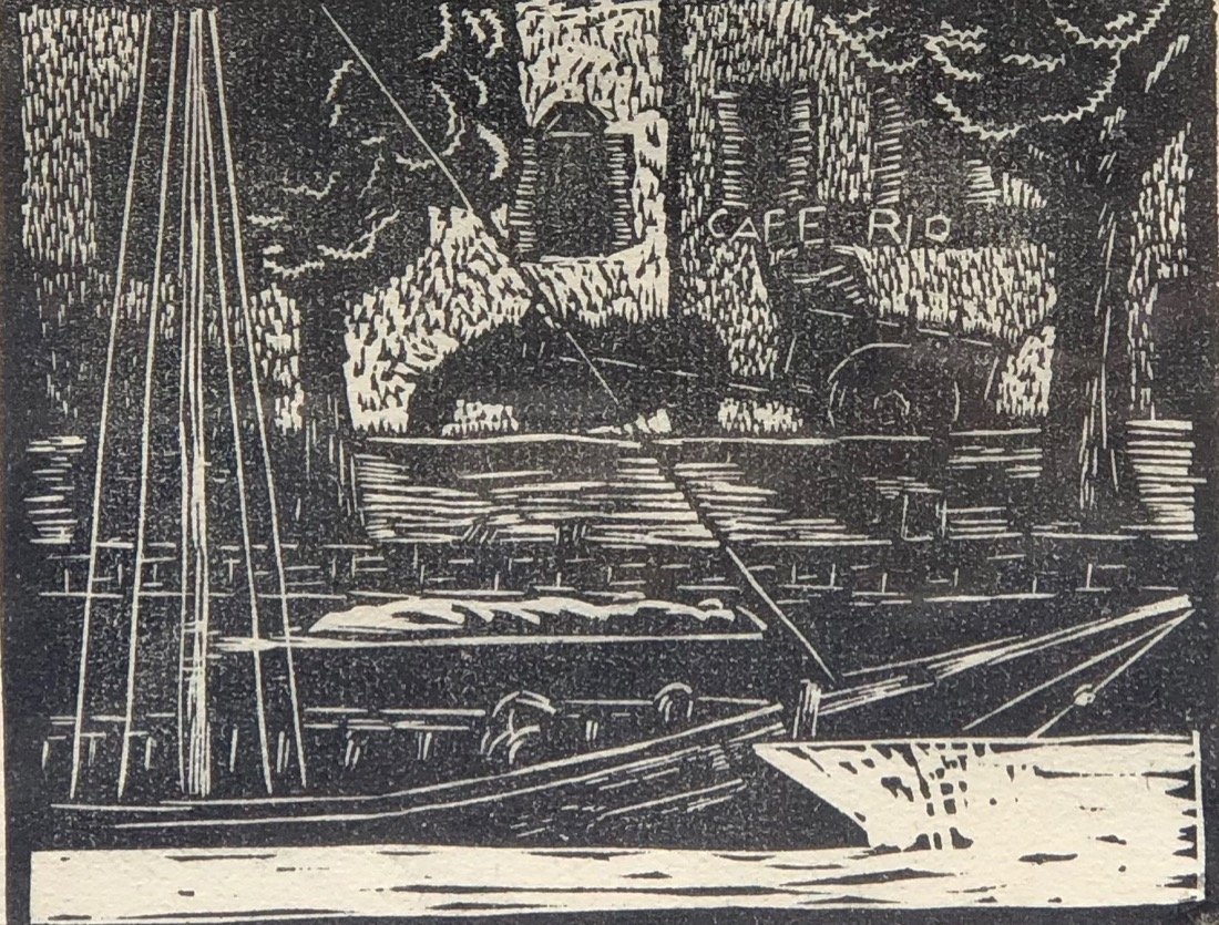 Edna Martin woodcut "Cafe Rio" (1 of 3)