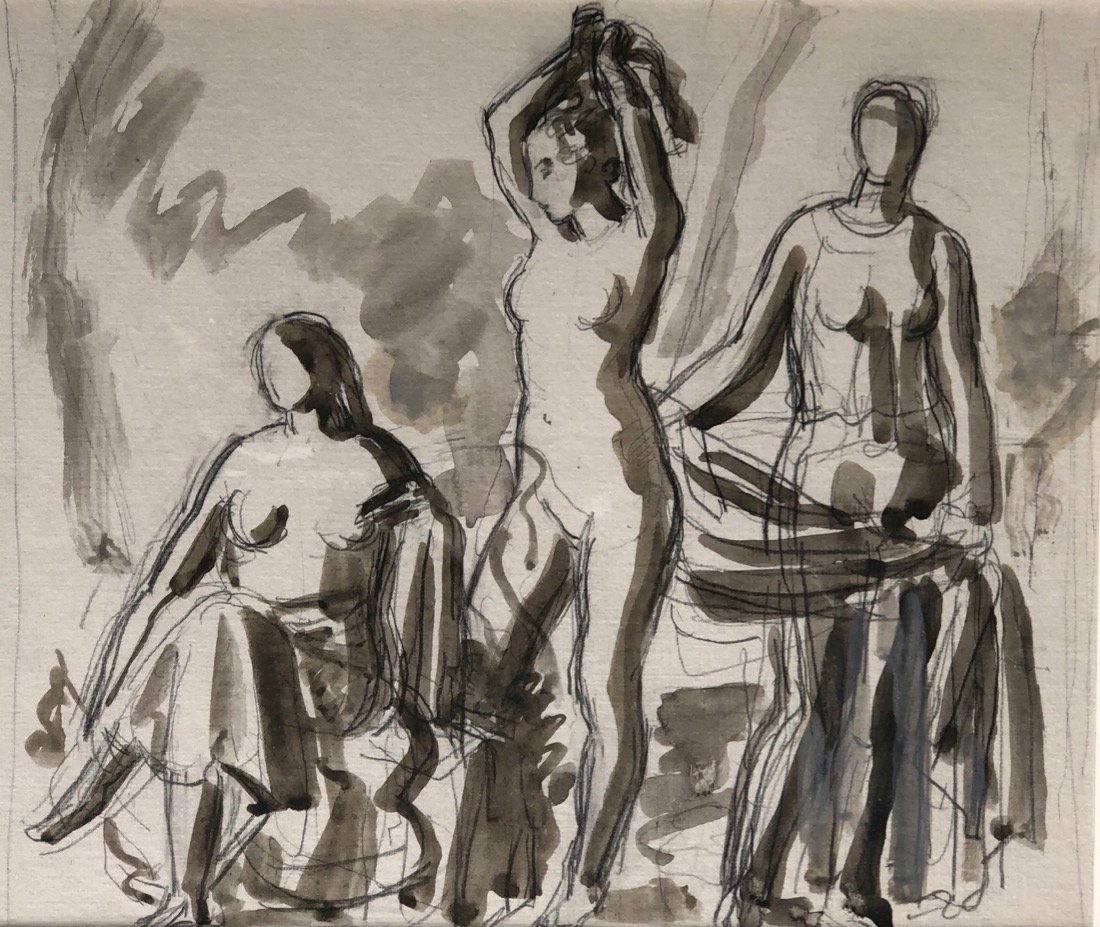 Two J.D. Herbert sepia watercolors (1 of 4)