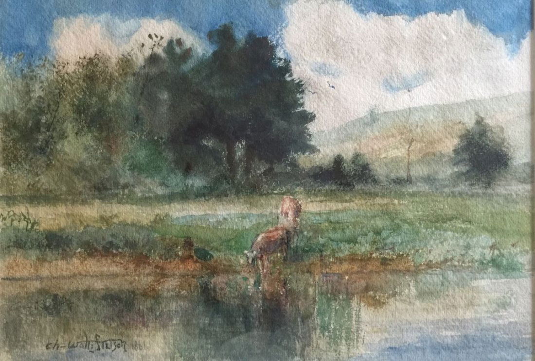 Important Pastoral 1881 landscape by Providence Art Club founder, Charles Walter Stetson (1858-1911) (1 of 4)