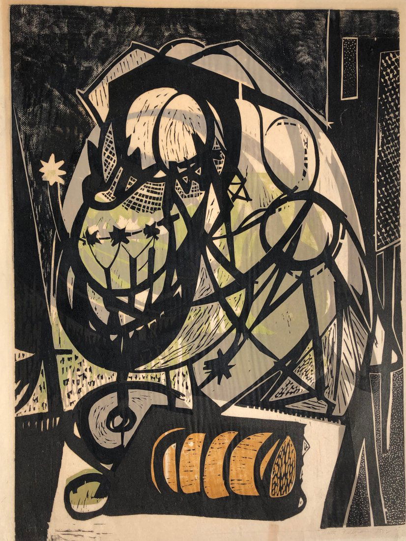 Modernist Printmaker Walter Feldman's Prayer, exhibited at the 1954 Museum of Modern Art Print Exhib (1 of 2)