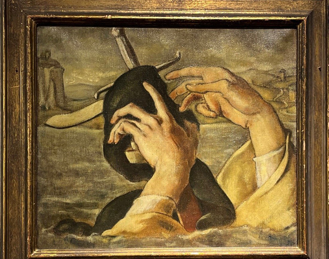 Mid-century painting of Excalibur, the mythical sword from the Arthurian legend (1 of 4)