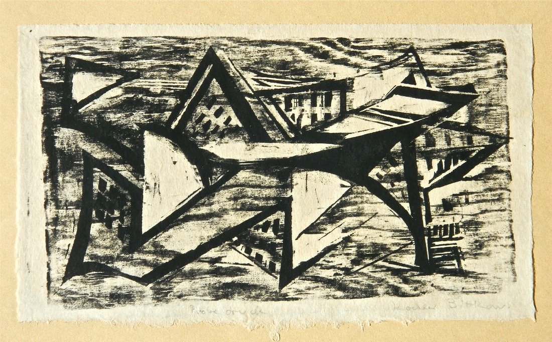 1940â€™s Bauhaus artist Koehler- Bittkow methodical B&W woodcut.: Margarete Koehler-Bittkow (German, 1887-1964). Abstract Composition, circa 1940. Signed lower right margin. Woodblock print. Dimensions: 9” x 11 3/4". Koehler- Bittkow was an early student of th