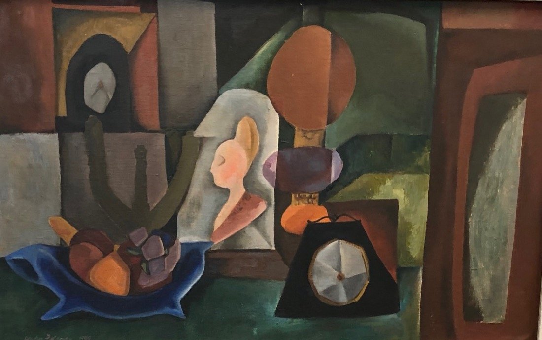 Modernist W.S. Feldmanâ€™s foray into the Surreal, 1949.: Walter S. Feldman (1925 â€“ 2017), "Could this be Space" 1949. Oil on Masonite. Signed and dated lower left. Dimensions: 19.5” x 31”. Housed in original frame. Modernist ideas and pro