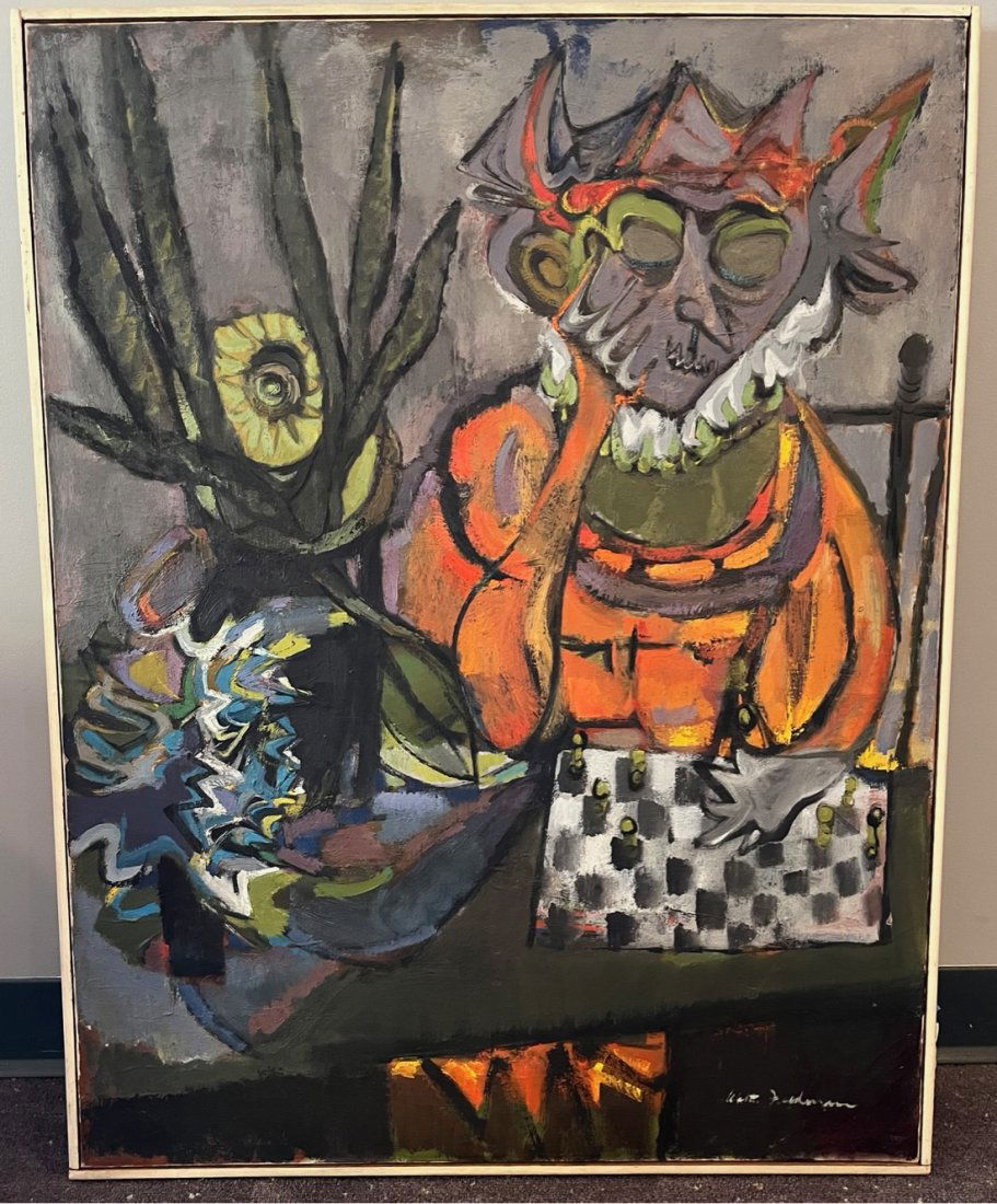 Modernist W. Feldmanâ€™s challenging painting, "The Kingâ€™s Pawn", 1949 (1 of 5)