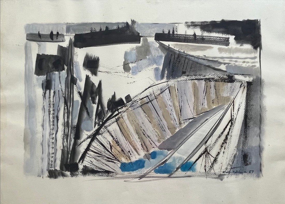 Modernist W. Feldman 1957 simple and elegant expressionist landscape- "Taormina" (1 of 8)