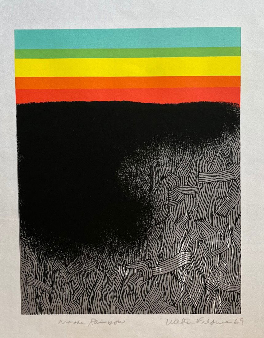 Modernist Walter Feldman's "Masada Rainbow" series print with text sheet (1 of 3)