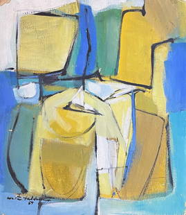 Modernist Feldman 1950's Abstract: Walter Feldman (1925-2017). "Dream Melody", 1959. Oil on panel. Signed & dated lower left. Unframed. Dimensions: 16" x 13 3/4". An early work by Feldman in the 1950’s you see his transition to