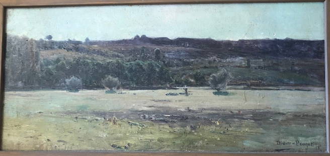 Didier-Pouget, Painter of Southern France: William Didier-Pouget (French, 1864-1959). "Les Lucilles", 1888. Medium: oil on mahogany. Signed & dated, lower right. Titled in artist's hand & dated verso. Dimensions: 9" x 19". Framed: 13" x 23". D