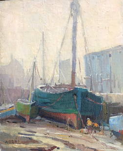 Rockport Artist Antonio Cirino. Gloucester Boat: Antonio Cirino (1888 – 1983. "Gloucester Boat". Oil on Board. Dimensions: 8” x 10”, Original frame: 16" x 18". Condition: Good. The Rockport Granite Company with its delivery boats